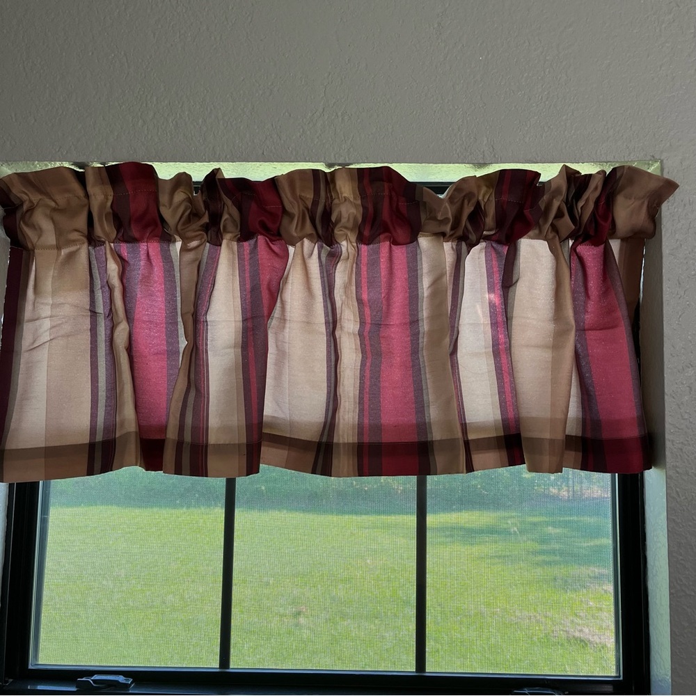 Elegant Striped Valance Curtain - Burgundy and Brown